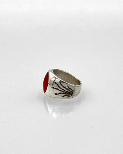 Sterling Silver Ring with Ocotillo Motif and Carnelian