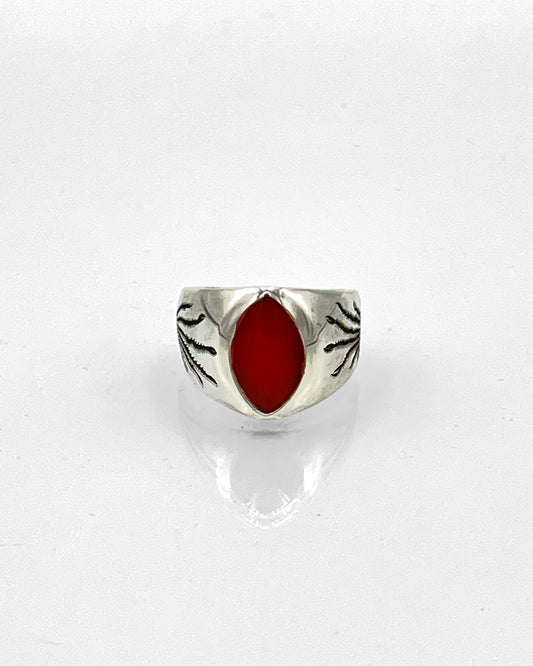 Sterling Silver Ring with Ocotillo Motif and Carnelian