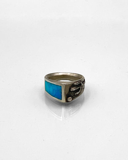 Sterling Silver Ring with Saguaro Sunset Motif and Kingman Turquoise