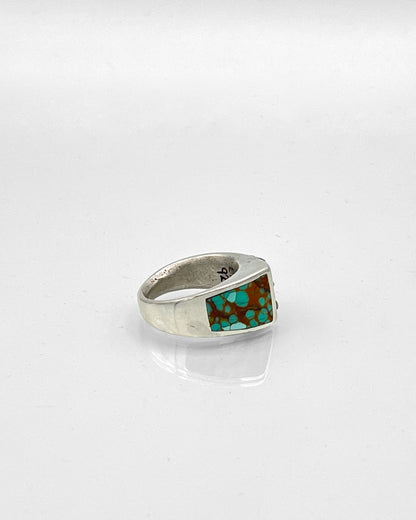 Sterling Silver Ring with Saguaro Sunset Motif and Australian Turquoise