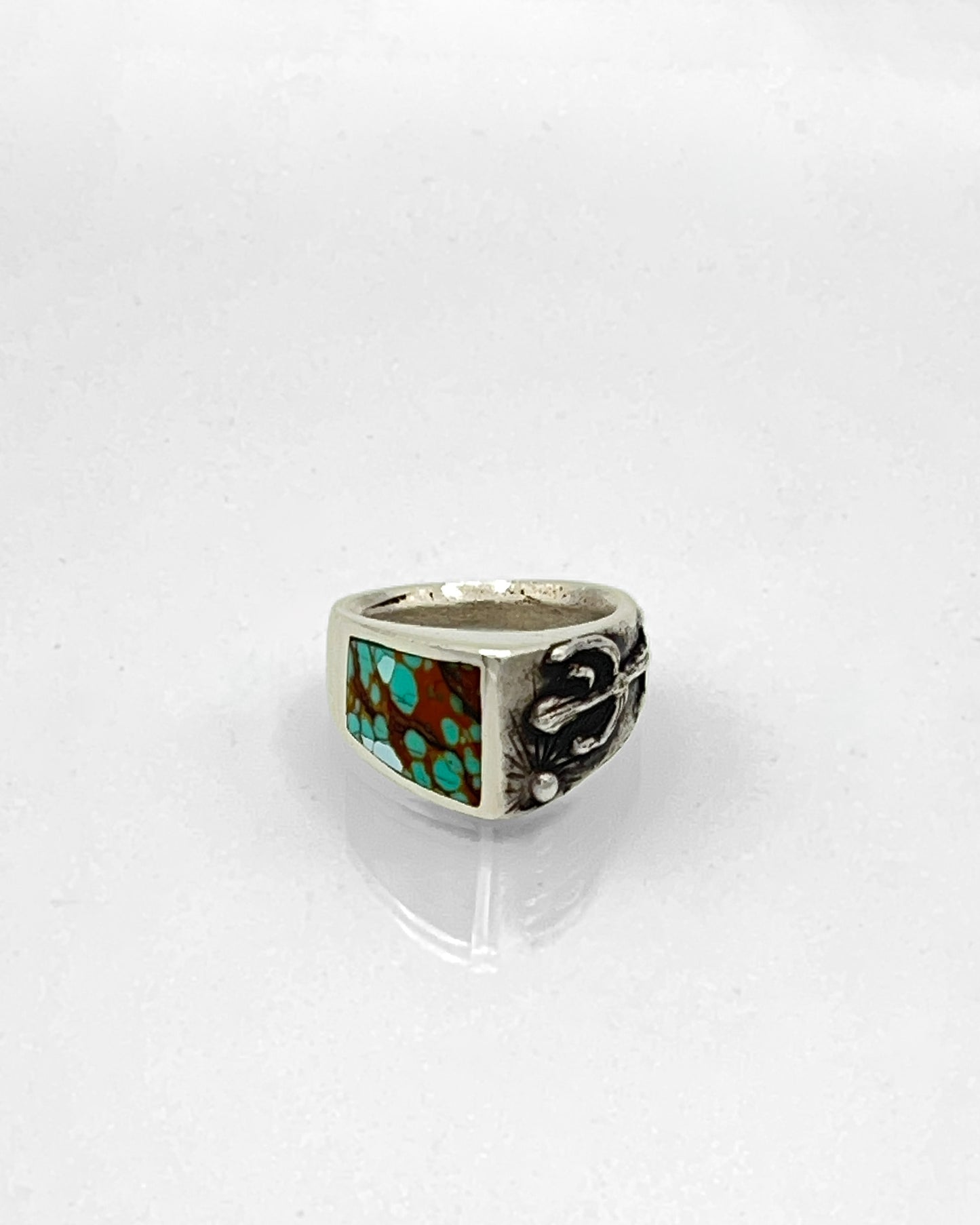 Sterling Silver Ring with Saguaro Sunset Motif and Australian Turquoise