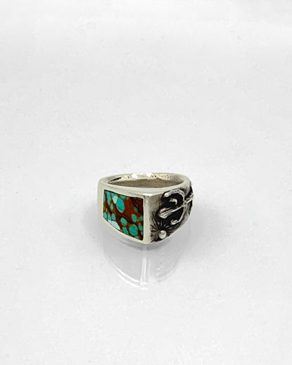 Sterling Silver Ring with Saguaro Sunset Motif and Australian Turquoise