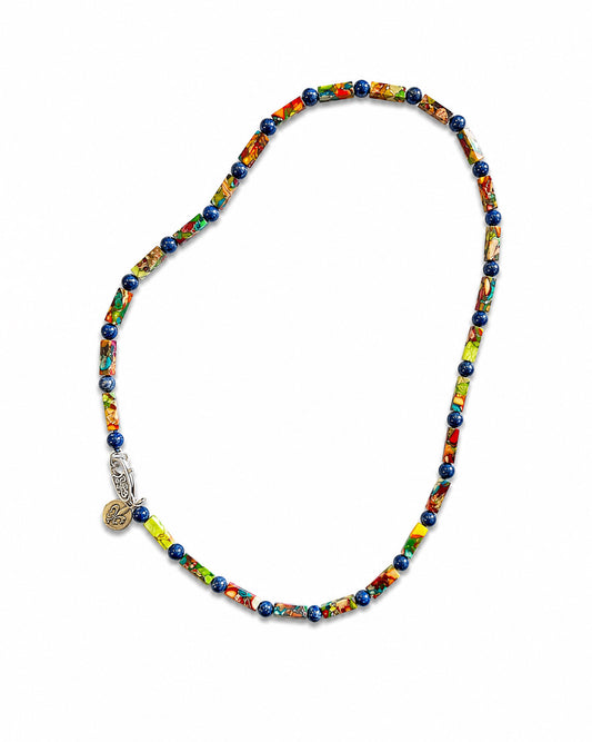 Alternating Rainbow Jasper and Sodalite Necklace