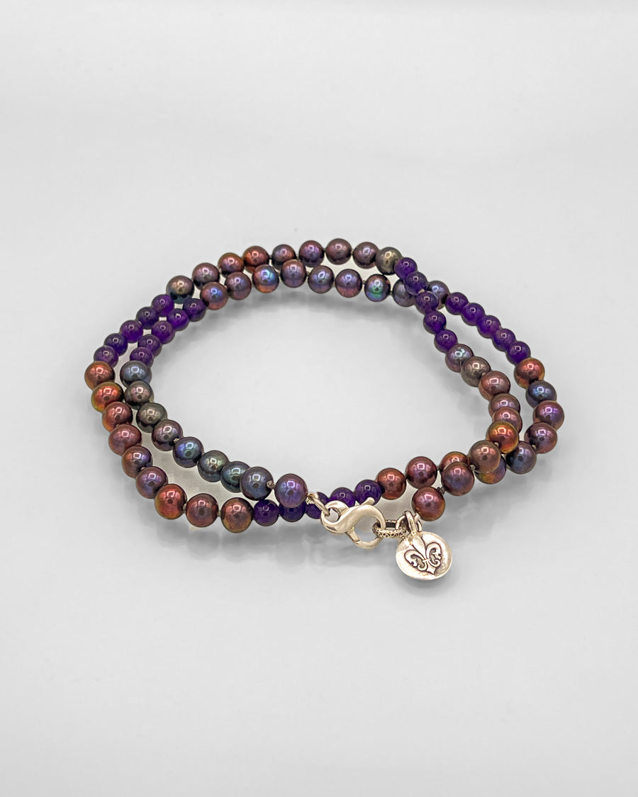 Multi-Colored Freshwater Pearl Necklace with Amethyst