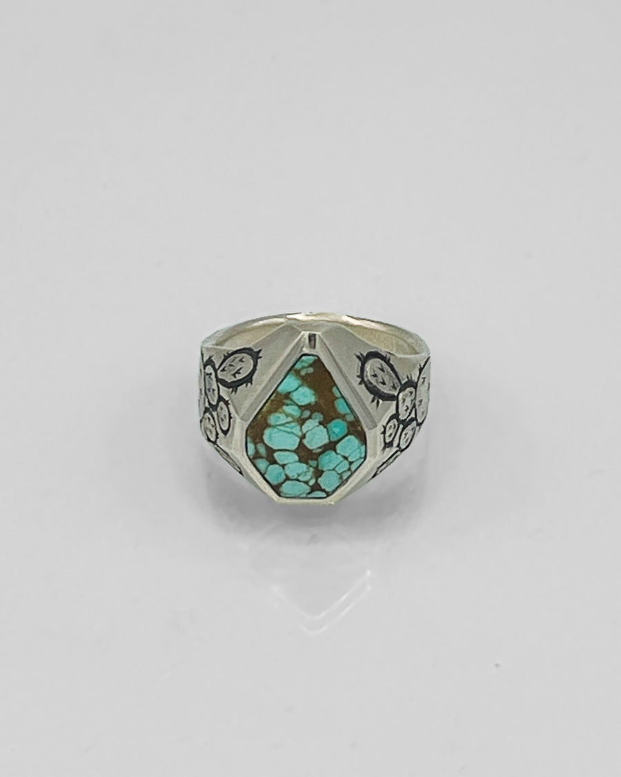Sterling Silver Ring with Prickly Pear Motif and Australian Turquoise