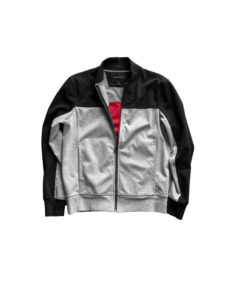 BANANA REPUBLIC BLACK & HEATHER GRAY COLORBLOCK SOFT SHELL JACKET (M)