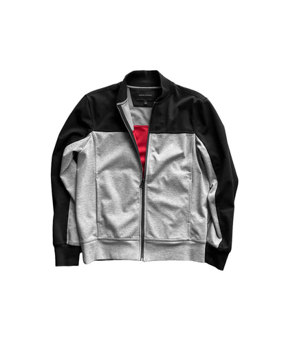 BANANA REPUBLIC BLACK & HEATHER GRAY COLORBLOCK SOFT SHELL JACKET (M)