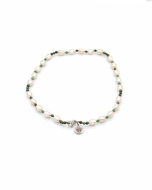 Biwa Pearl, Turquoise and Pyrite Necklace