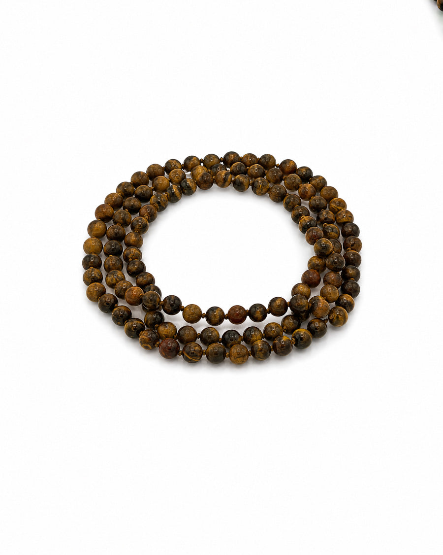 Brown Tiger Eye Bead Mala Necklace