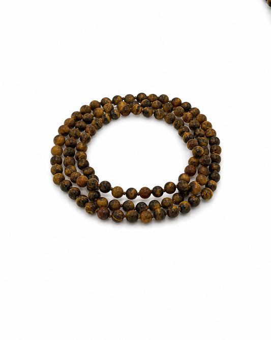 Brown Tiger Eye Bead Mala Necklace