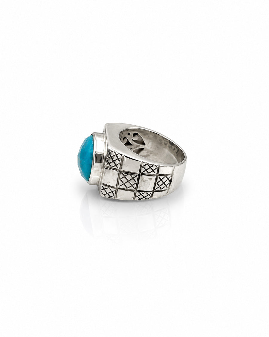 Checkerboard Ring with Round Stone