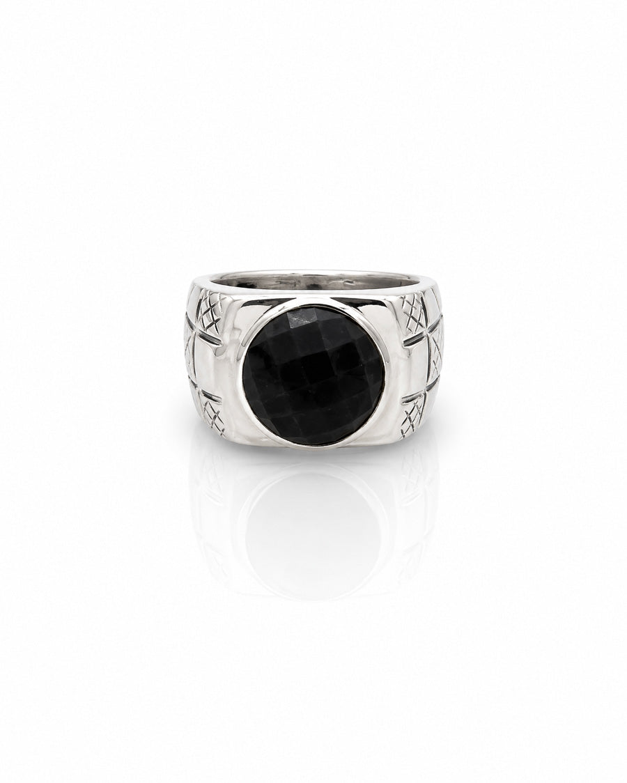 Checkerboard Ring with Round Stone