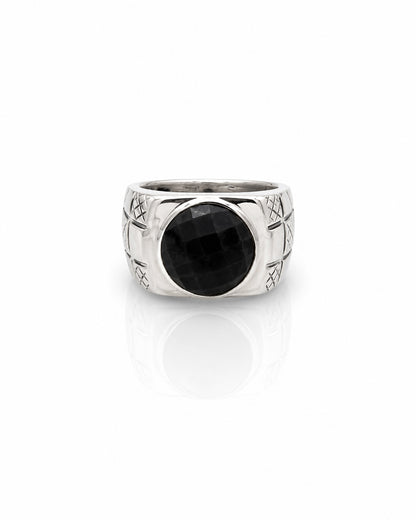 Checkerboard Ring with Round Stone