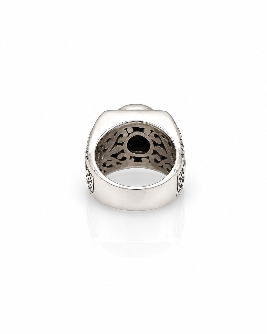 Checkerboard Ring with Round Stone