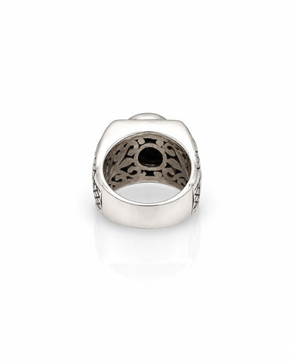 Checkerboard Ring with Round Stone