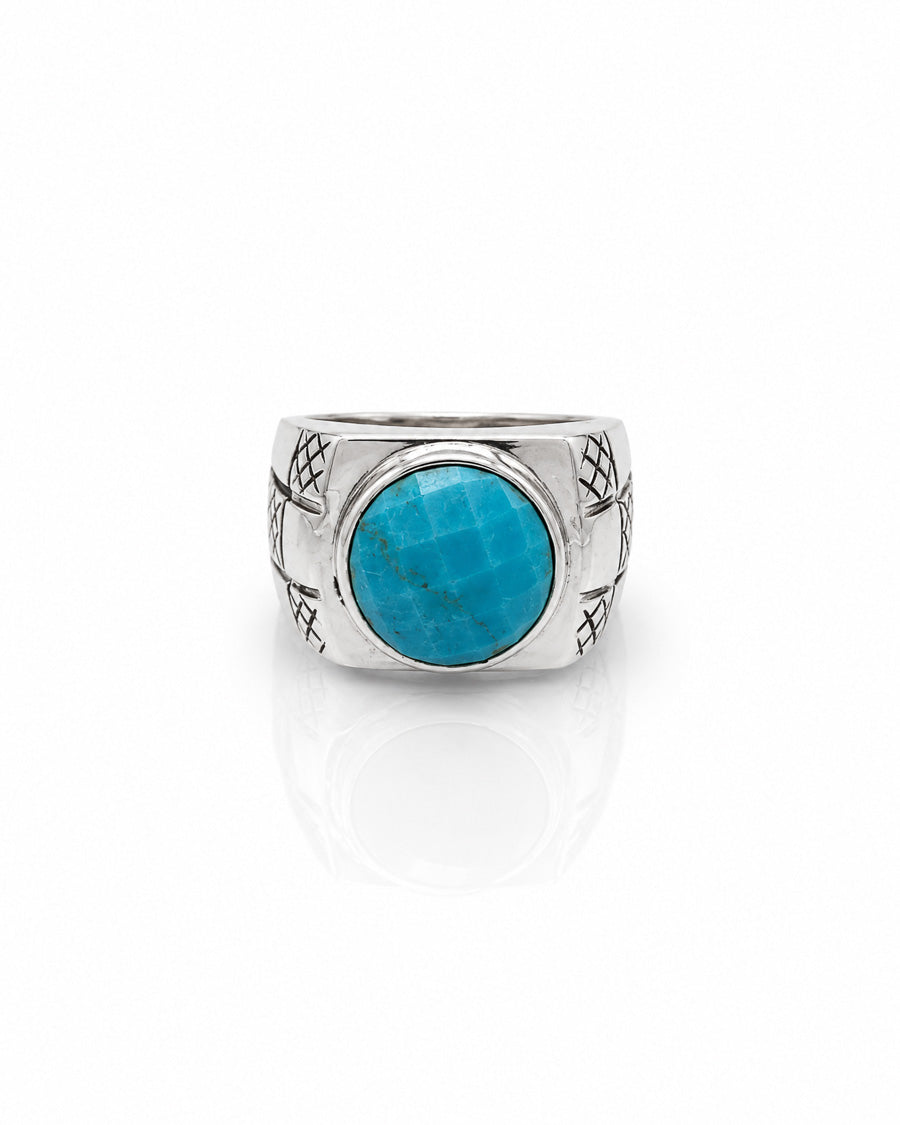 Checkerboard Ring with Round Stone