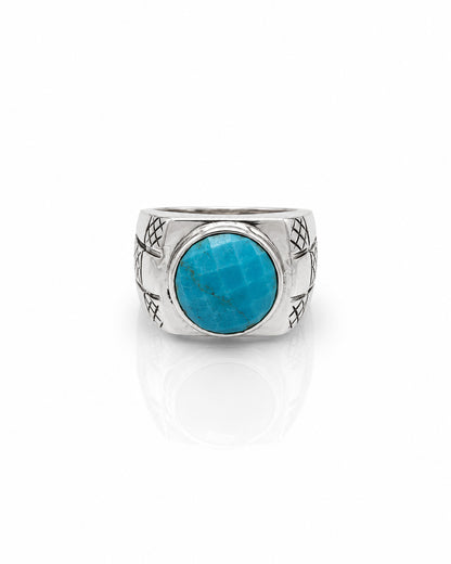 Checkerboard Ring with Round Stone