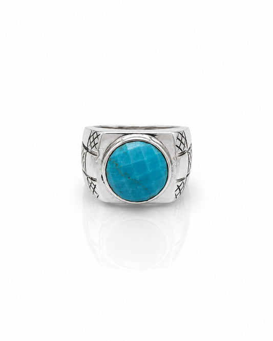 Checkerboard Ring with Round Stone