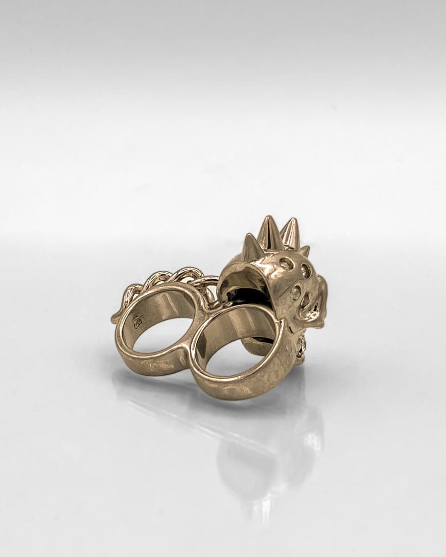 spiked skull Swarovski crystal chain double ring - Alexander McQueen