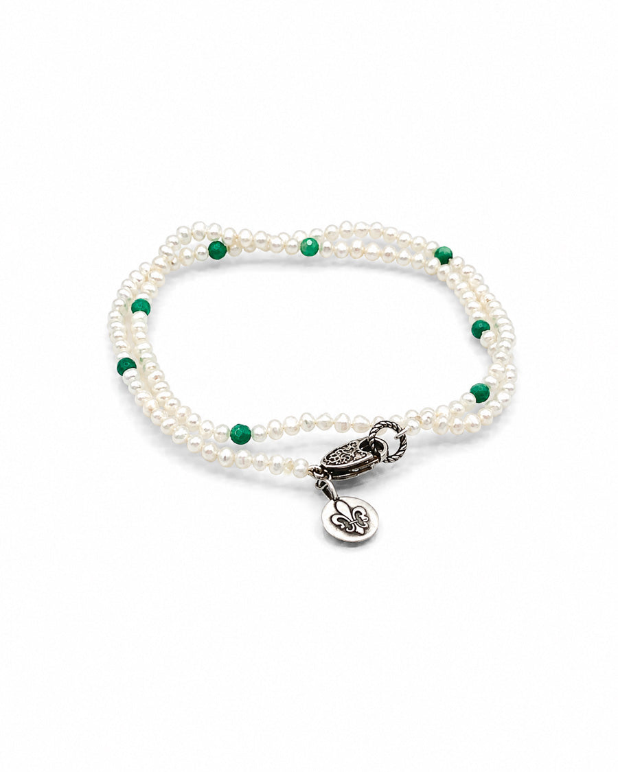 White Pearl with Green Moss Opal Accents