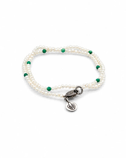 White Pearl with Green Moss Opal Accents
