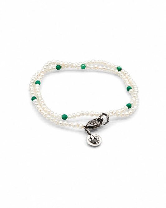 White Pearl with Green Moss Opal Accents