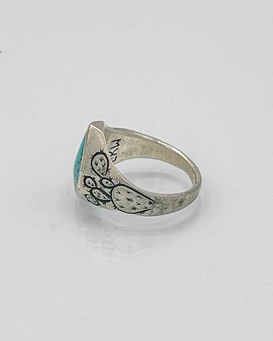 Sterling Silver Ring with Prickly Pear Motif and Kingman Turquoise