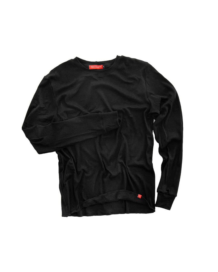 The Long Sleeve Ribbed Crew in Classic Black - Essential Men's Casual Wear