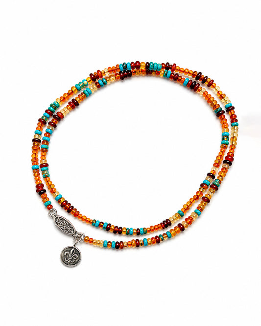 Palm Seed, Turquoise, Citrine, Multi-Colored Quartz Necklace