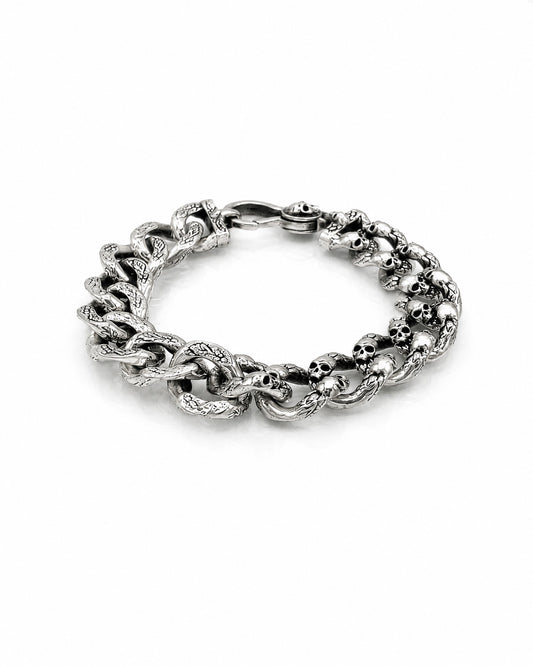Sterling Silver Reversible Skull Chain Bracelet
