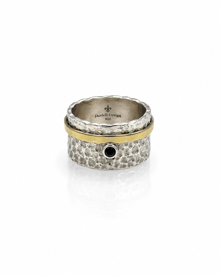 Silver, Brass and Black Spinel Ring