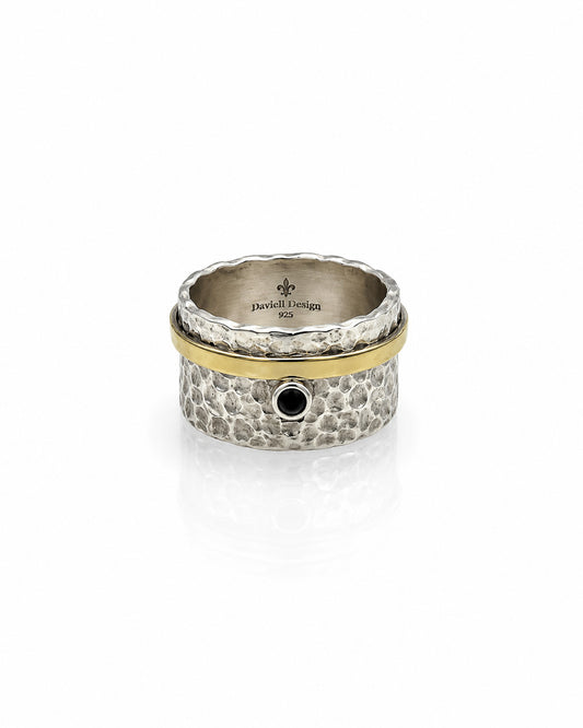 Silver, Brass and Black Spinel Ring