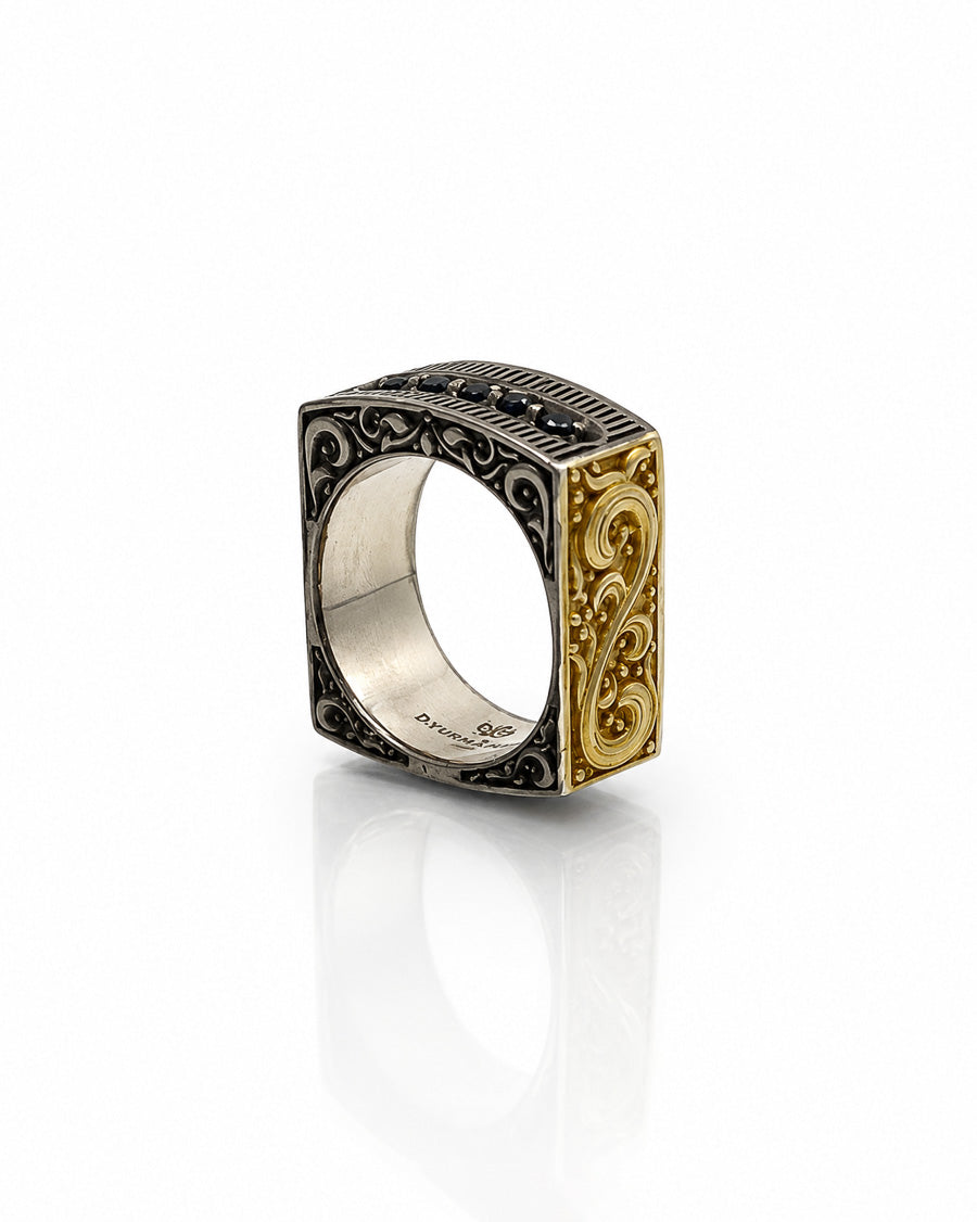Sterling Silver, 18k Gold Plated, Square Ring