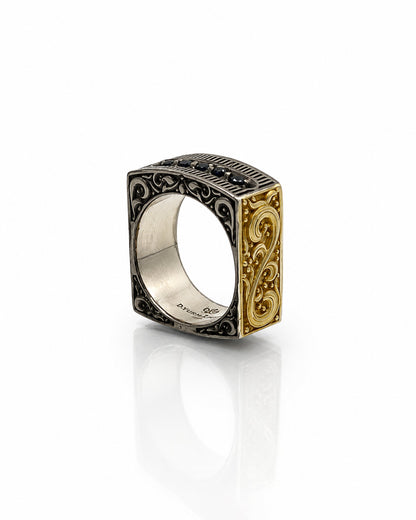 Sterling Silver, 18k Gold Plated, Square Ring