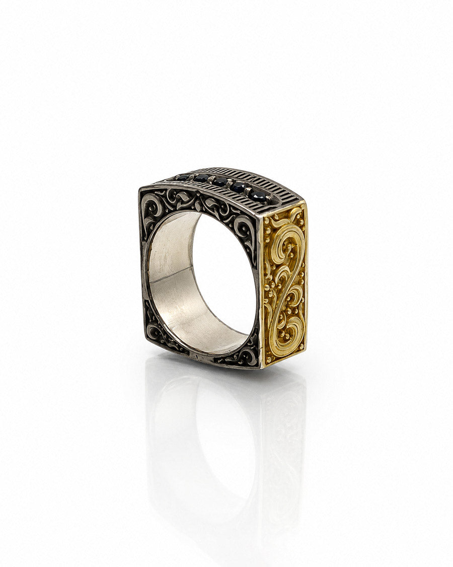 Sterling Silver, 18k Gold Plated, Square Ring