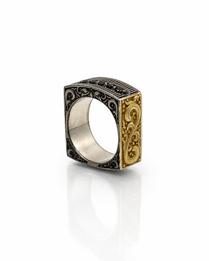 Sterling Silver, 18k Gold Plated, Square Ring