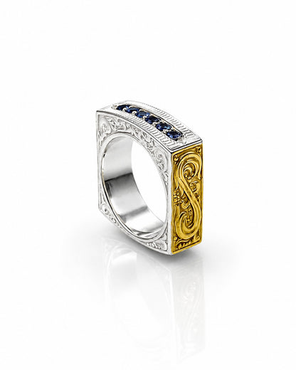 Sterling Silver, 18k Gold Plated, Square Ring