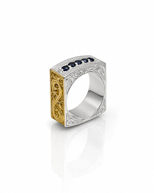 Sterling Silver, 18k Gold Plated, Square Ring