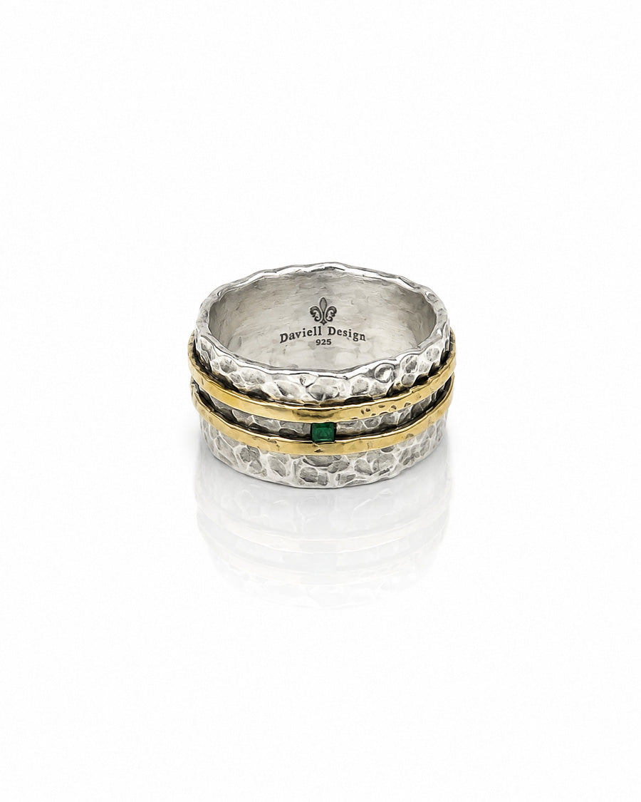 Silver, Brass and Emerald Ring