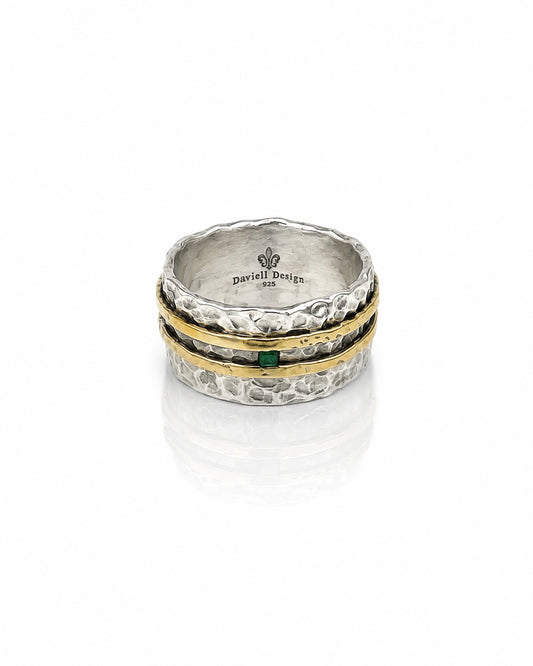 Silver, Brass and Emerald Ring