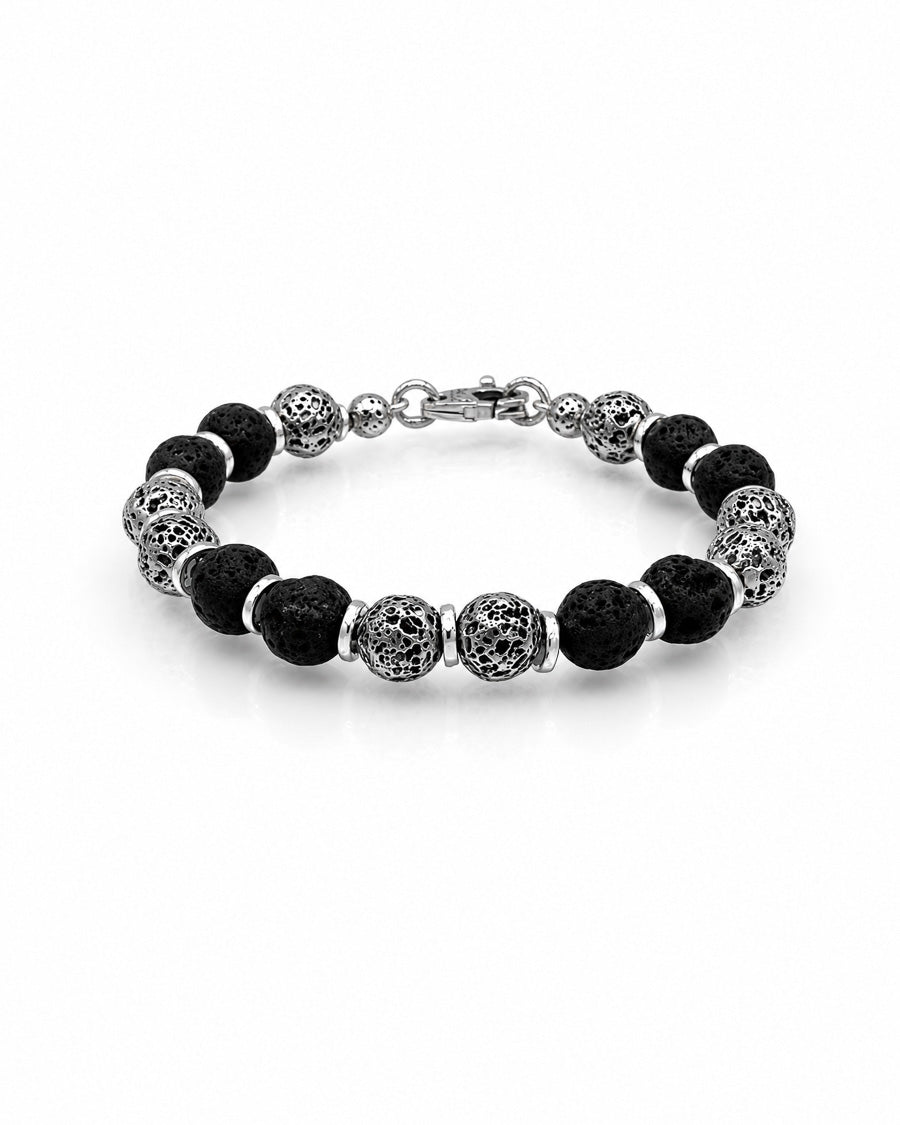 Heavy Sterling and Lava Onyx Bead Bracelet