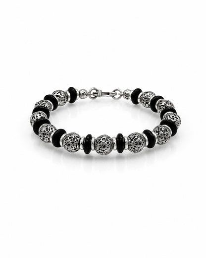 Heavy Sterling and Lava Onyx Bead Bracelet