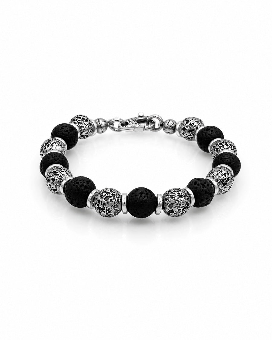 Heavy Sterling and Lava Onyx Bead Bracelet
