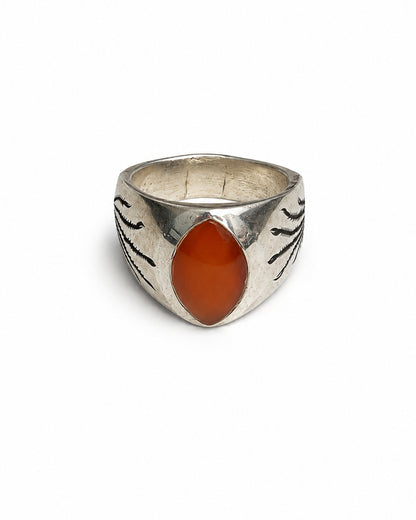 Sterling Silver Ring with Ocotillo Motif and Carnelian