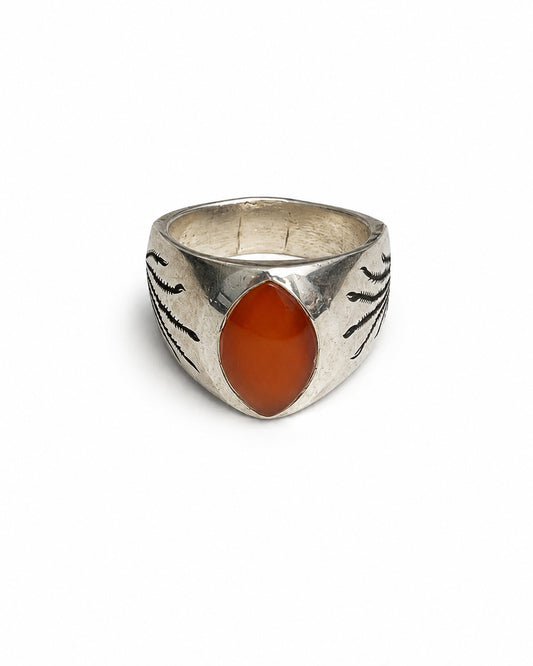 Sterling Silver Ring with Ocotillo Motif and Carnelian