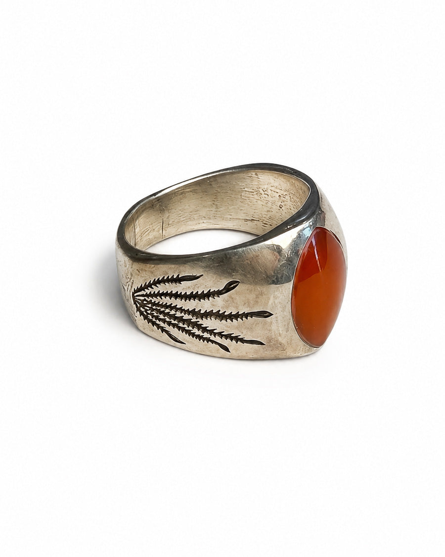 Sterling Silver Ring with Ocotillo Motif and Carnelian