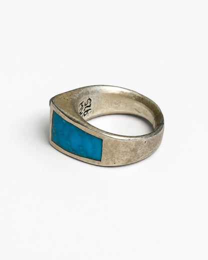 Sterling Silver Ring with Saguaro Sunset Motif and Kingman Turquoise
