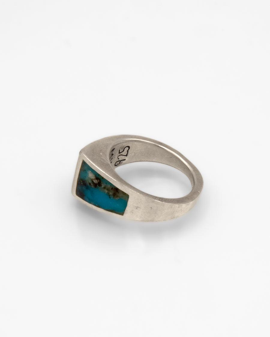 Sterling Silver Ring with Smokey Kingman Turquoise Inlay