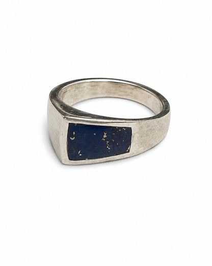Sterling Silver Ring engraved Lotus Blossoms and Pyrite