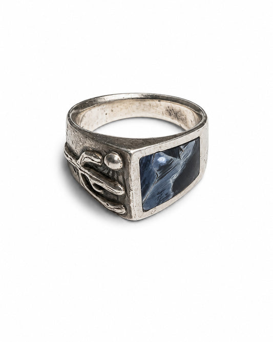 Sterling Silver Ring with Saguaro Motif and Pietersite